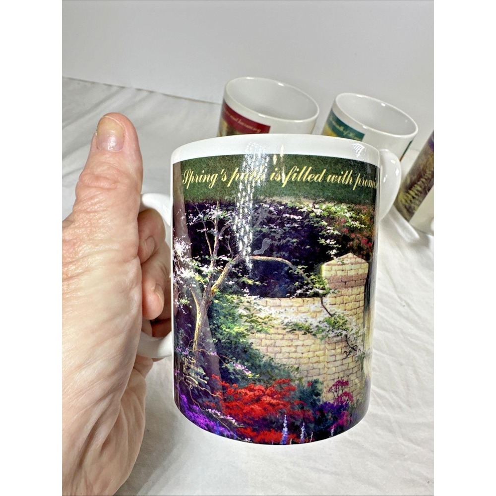 Vintage Thomas Kinkade Four Seasons Mug Set of 4 Complete Collection NOS - Picture 10 of 16